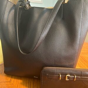Ralph Lauren Elegant Black Tote Bag with Matching wallet